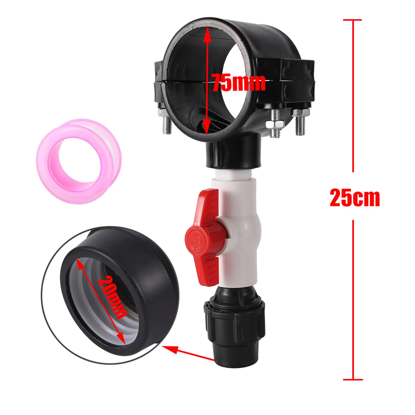 75mm*3/4 inch Female Saddle Connector PE Pipe Repair Fittings Diversion Valve Kit Pipe Clamp Saddle