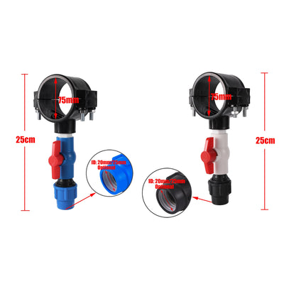 75mm*3/4 inch Female Saddle Connector PE Pipe Repair Fittings Diversion Valve Kit Pipe Clamp Saddle