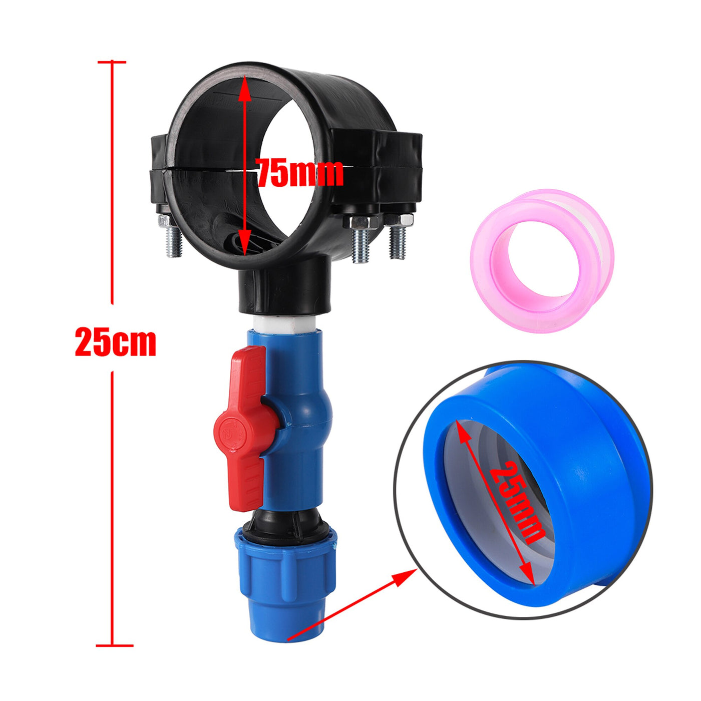 75mm*3/4 inch Female Saddle Connector PE Pipe Repair Fittings Diversion Valve Kit Pipe Clamp Saddle