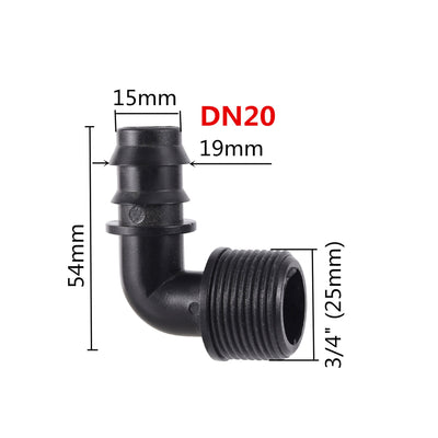 DN16 DN20 90 Degree Elbow Connectors Irrigation Water Connector Barbed Fittings