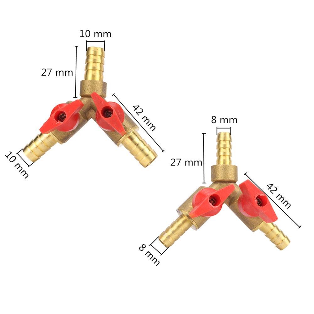 8mm 10mm Barb Y Shape Connector Brass Hose Splitter Ball Valve