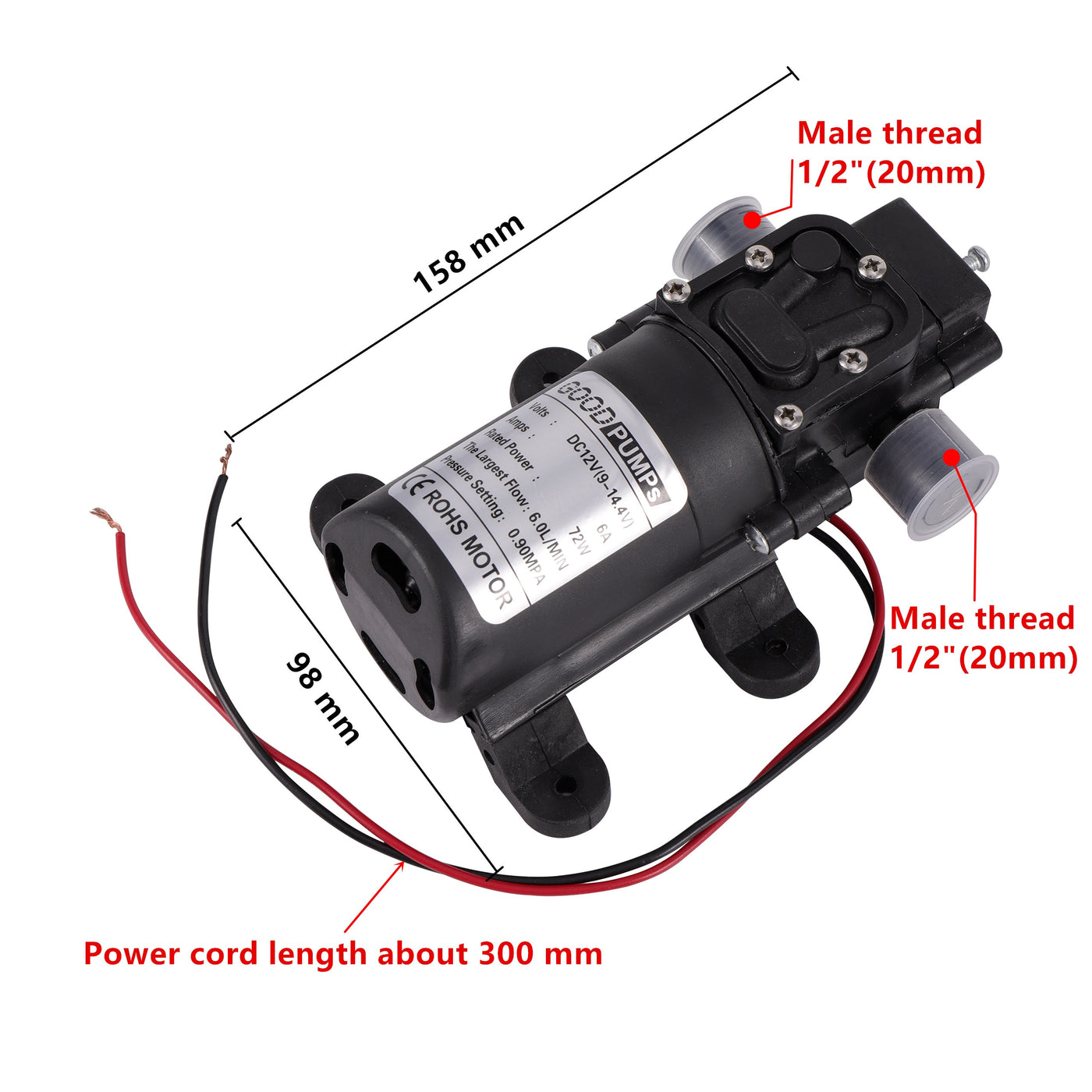 DC12V 72W 6A Self Priming Diaphragm Pump Micro Electric Reflux Water Pump