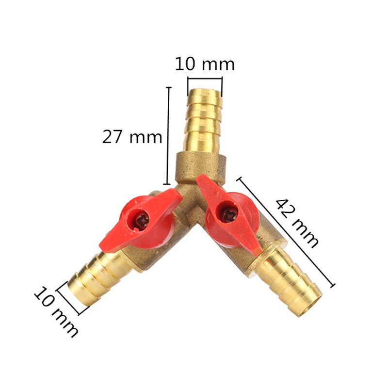 8mm 10mm Barb Y Shape Connector Brass Hose Splitter Ball Valve