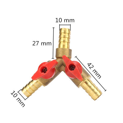 8mm 10mm Barb Y Shape Connector Brass Hose Splitter Ball Valve