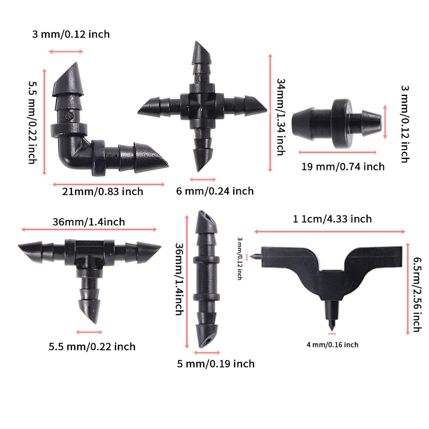 4/7mm Hose Barbed Connector Kit Tee Elbow Straight Cross Barb Fittings