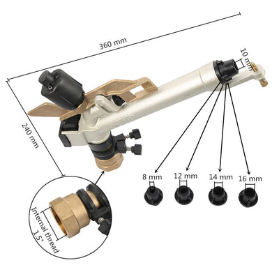 Garden Irrigation 1.5 Inch Female Thread Long Spray Distance Sprinkler Watering Gun