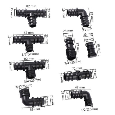 DN25 Barbed Drip Pipe Connector Tee Elbow Straight Drip Irrigation Connector