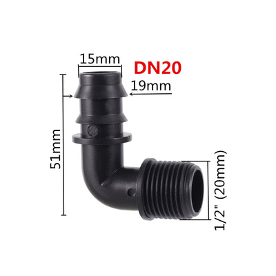 DN16 DN20 90 Degree Elbow Connectors Irrigation Water Connector Barbed Fittings