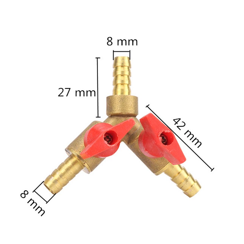 8mm 10mm Barb Y Shape Connector Brass Hose Splitter Ball Valve