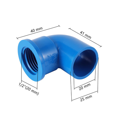 1/2" Female Thread To ID 20mm PVC Elbow Connector Pipe Fittings