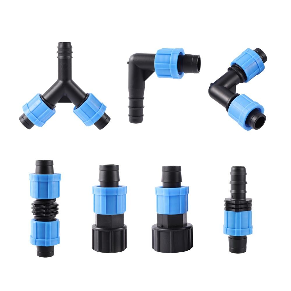 DN17 Drip Tape Pipe Locked Connectors 1/2" 3/4" Female Thread Straight Elbow Y Shape Drip Tape Connector