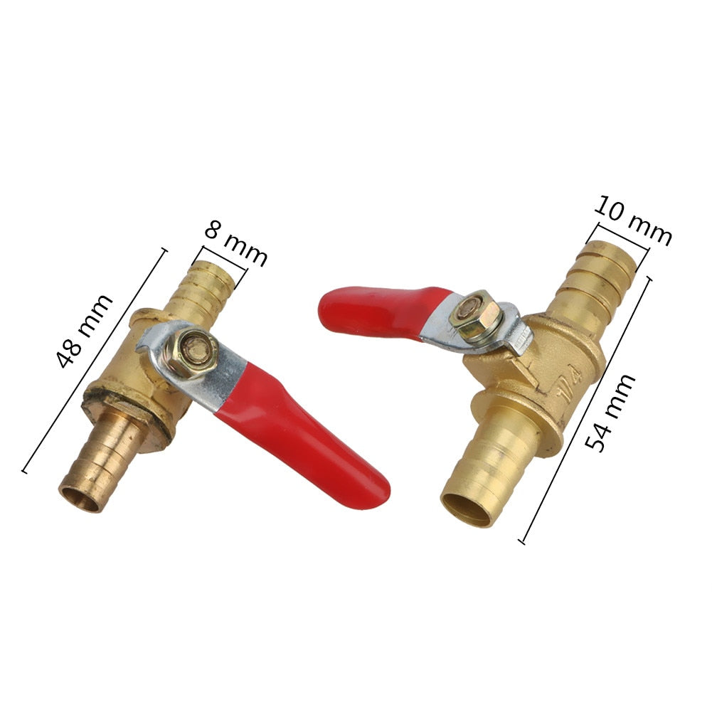 8mm 10mm Hose Barbed Inline Brass Water Oil Air Gas Straight Shutoff Ball Valve