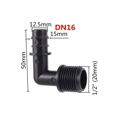 DN16 DN20 90 Degree Elbow Connectors Irrigation Water Connector Barbed Fittings