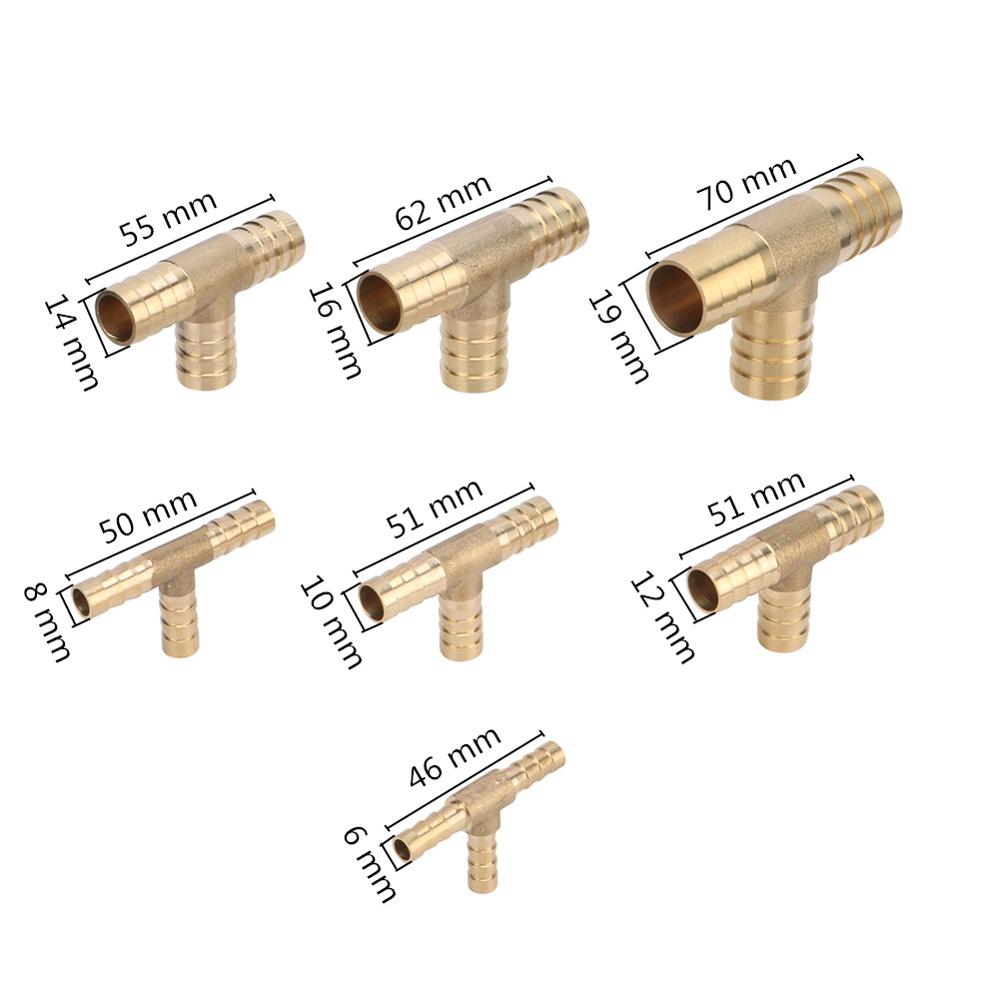 T-Shape Brass Barbed Hose Fitting 3 Way Brass Joint 6/8/10/12/14/16/19mm Quick Tee Connector