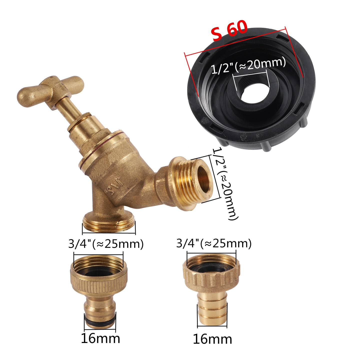 IBC Tank Adapter 1/2 inch Brass Faucet S60X6 Coarse Thread IBC Tank Fittings