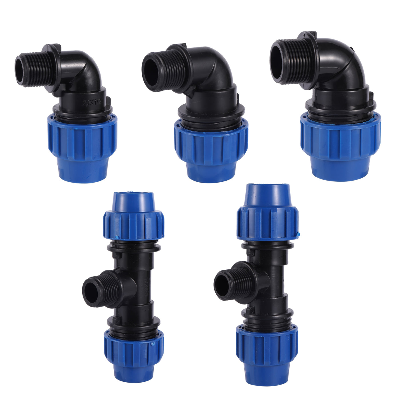 1/2" 3/4" 1" Male Thread Elbow Tee Connector Plastic HDPE Compression Coupling Fittings