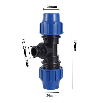 1/2" 3/4" 1" Male Thread Elbow Tee Connector Plastic HDPE Compression Coupling Fittings