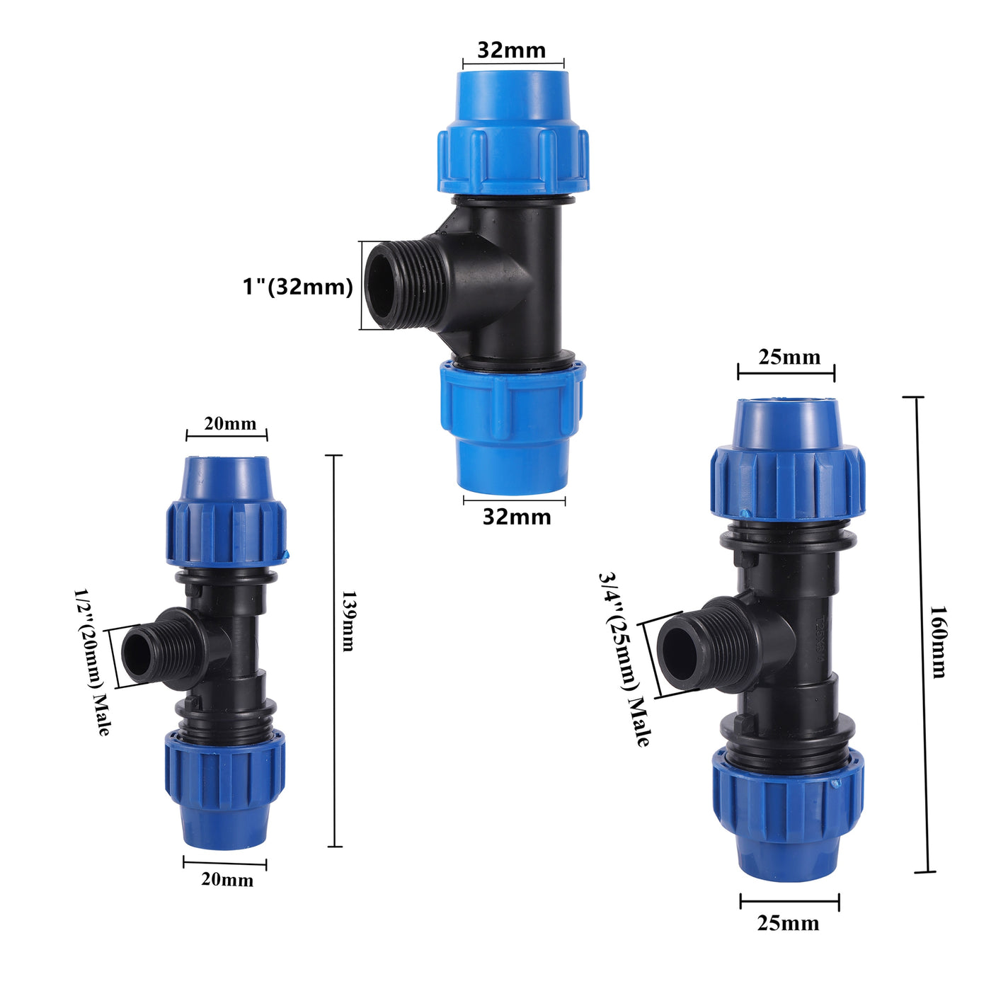 20/25/32mm IBC Water Tank Tee Connector Pipe T-Shape Joint Garden Irrigation Adapter